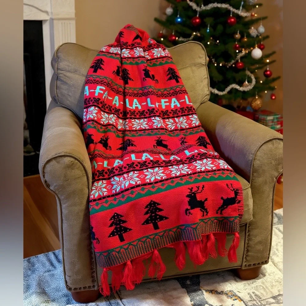 Knit Throw Blanket - Christmas Sweater Theme 58” x 48”